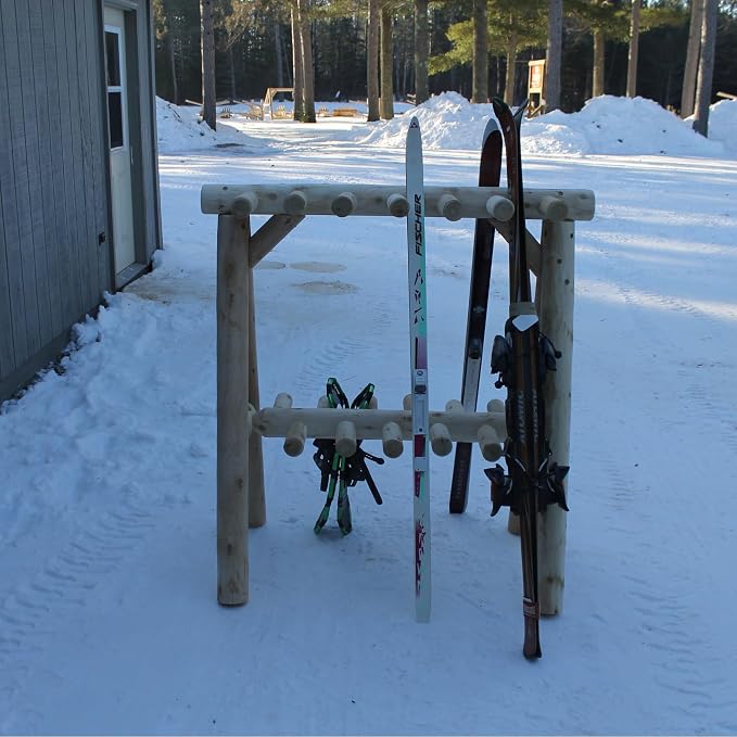 13-Place Freestanding Log Ski Rack Holder, Indoor & Outdoor Snowboard Racks - Image 3