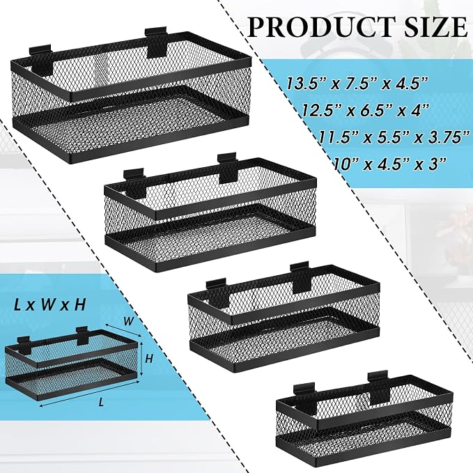 Coume 4 Pcs Black Slatwall Baskets 4 Size Metal Mesh Wire Basket - Image 2