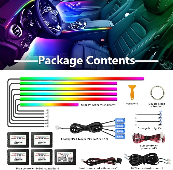 WEBUPAR Dreamcolor Acrylic Interior Car Lights, 14 in 1 RGB LED Strip Lights - Image 5