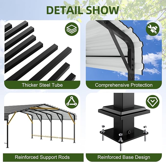JAMFLY Carport, 20X20 FT Metal Carport, Heavy Duty Carport Canopy - Image 3