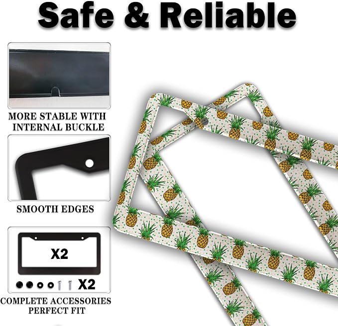 Car License Plate Frame Black Yellow License Plate Frames Yellow Pineapple - Image 4
