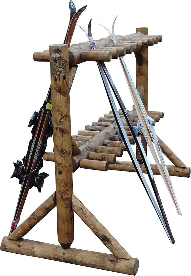 17-Pair Freestanding Skis + Snowboard Log Rack, Standing Shorter Ski Storage - Image 5