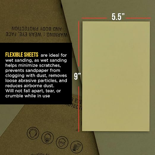 Dura-Gold Premium 5000 Grit Wet or Dry Sandpaper Sheets, 5-1/2" x 9", Box of 25 - Image 3