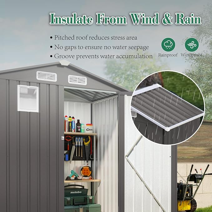 5x3x6FT Outdoor Storage Shed, Galvanized Steel Garden Shed - Image 2