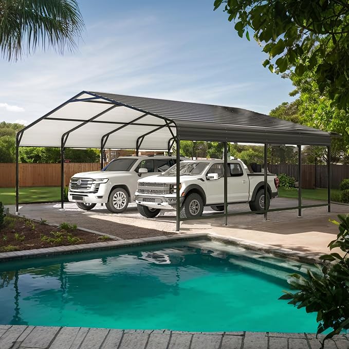 20x20 FT Metal Carport, Enhanced Base and Steel Roof - Image 2