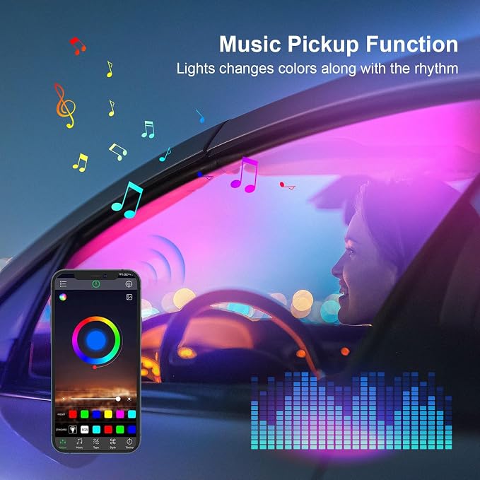 Acrylic LED Lights for Car, 43.3in RGB Strip Light Car LED Lights Interior - Image 4