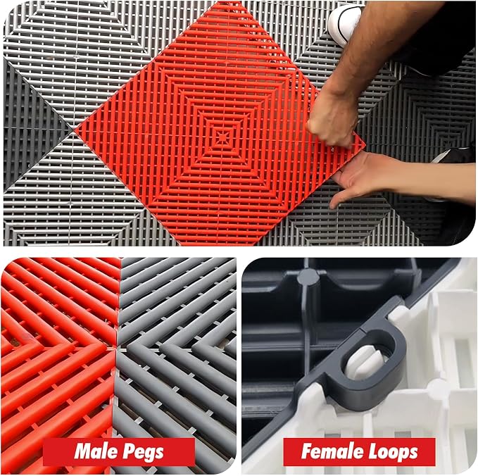 15.7"x15.7" Garage Flooring Tiles, Non-Slip Interlocking Plastic Garage Floor - Image 5