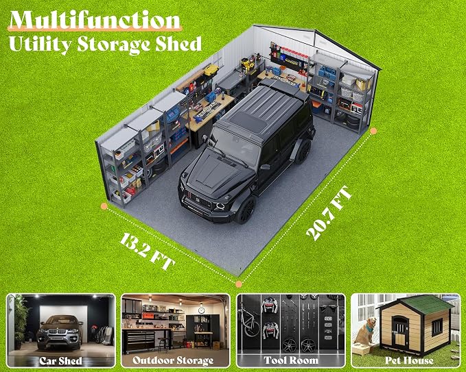 AMERLIFE 13.2x21x8.4 FT Outdoor Metal Garage Shed, Extra Large Storage Shed - Image 5