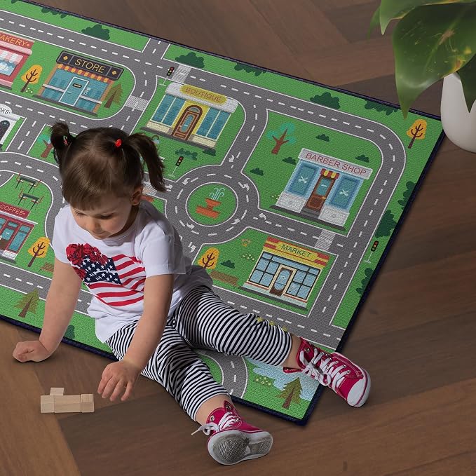 Play Rug for Playroom 2x3 Car Mat Town City Road Map for Boys Bedroom Fun Car - Image 2