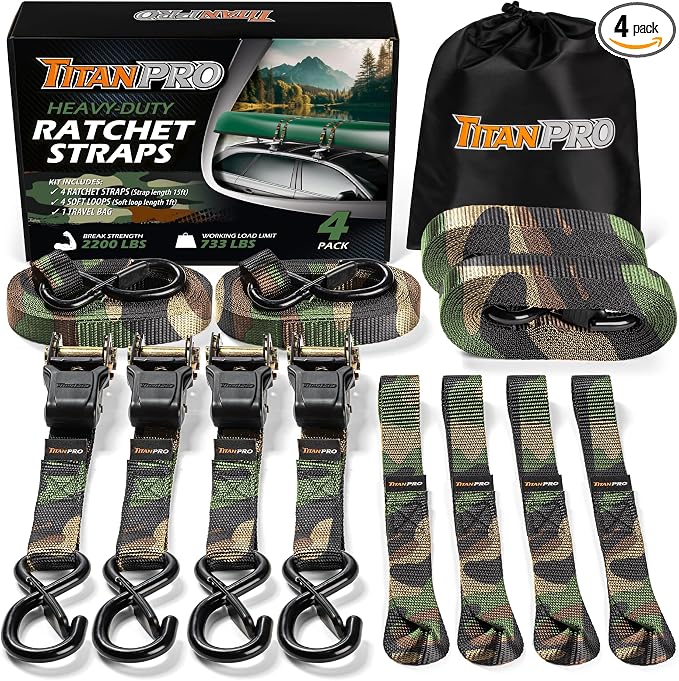 TitanPro Heavy Duty Ratchet Straps 4-Pack by TitanPro