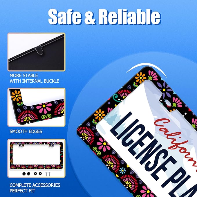 Folk Flowers Vintage Floral License Plate Frame Flower License Plate Stainless - Image 2