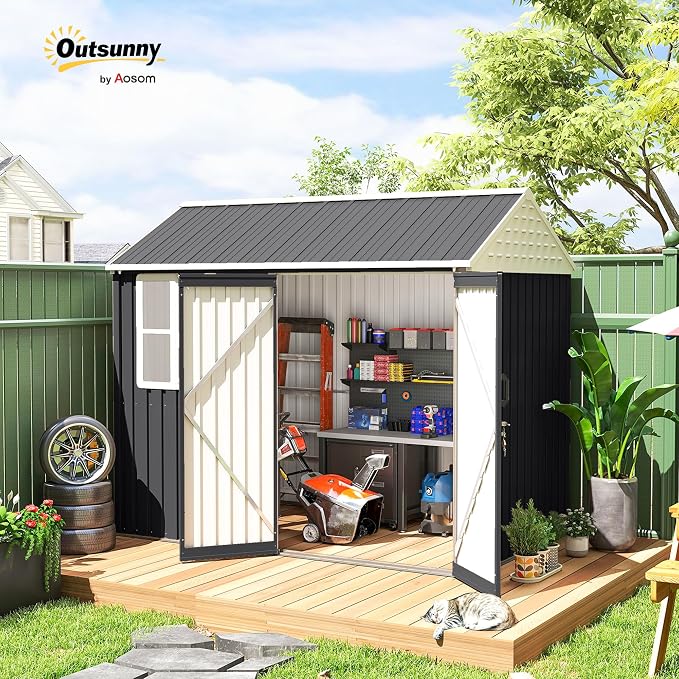Outsunny 8' x 6' Outdoor Storage Shed, Metal Garden Shed - Image 2