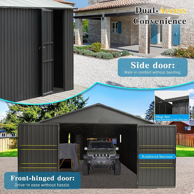 Domi 12x15FT Outdoor Metal Garage Shed, Extra Large Carport - Image 4