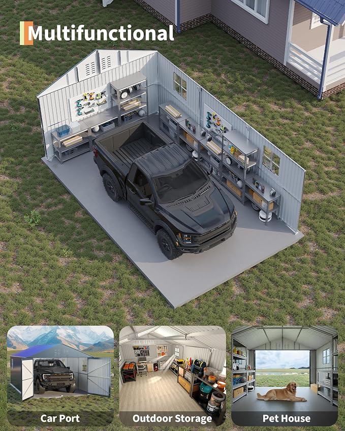 12x20 FT Metal Carport, Enclosed Car Port - Image 2