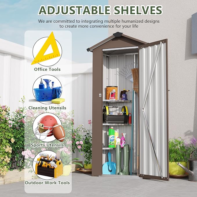 2.5x1.4 FT Outdoor Storage Shed, Small Metal Garden Shed - Image 3