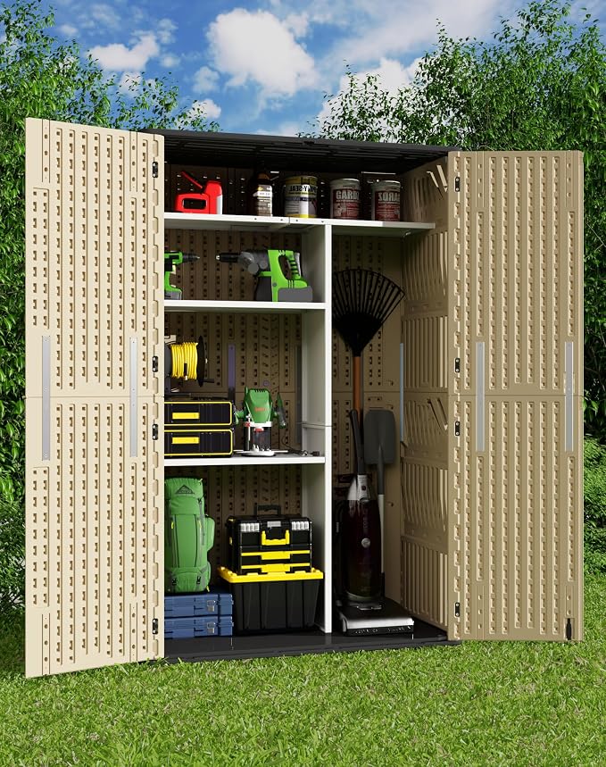 60 Cu.Ft Vertical Outdoor Storage Shed, Weatherproof Outdoor Tall Cabinet by Unknown