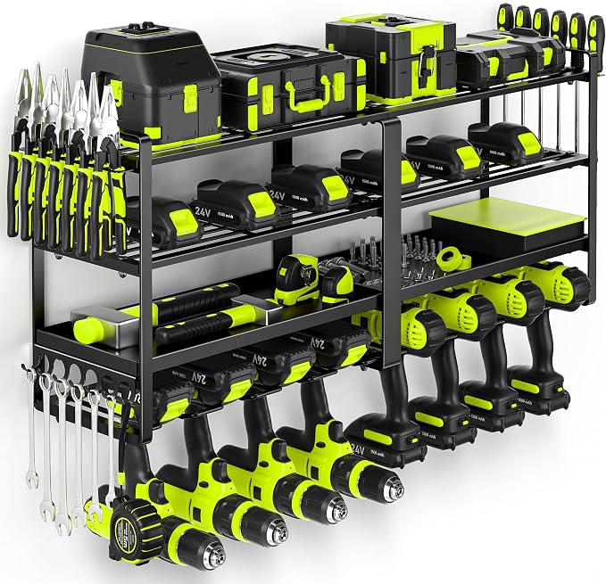 33" W Large Power Tool Organizer Wall Mount Loads 400 lbs, Heavy Duty 8 Drills by POKIPO