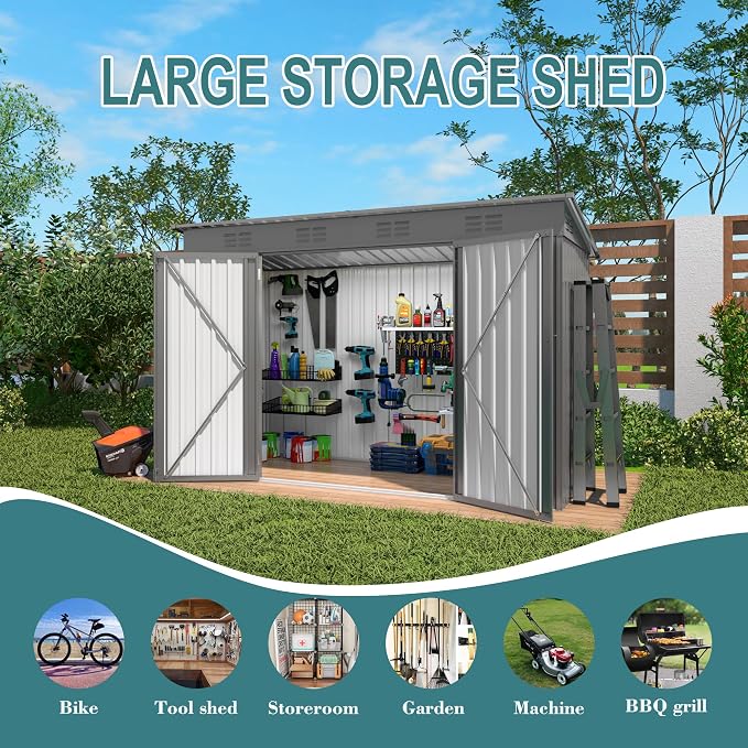 4 * 9.2 * 6 FT Outdoor Storage Shed, Galvanized Steel Garden Shed - Image 5