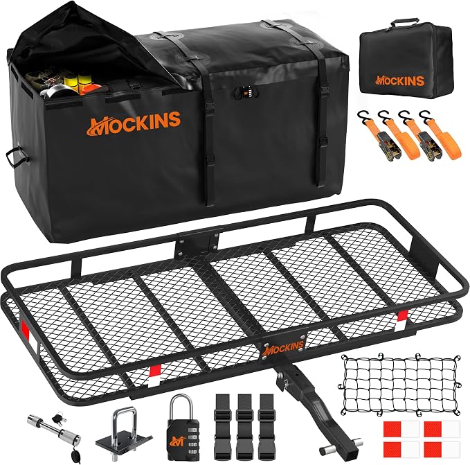 Mockins 60"x24"x6" Weatherproof Trailer Hitch Cargo Carrier & 25 Cu.Ft. by Mockins