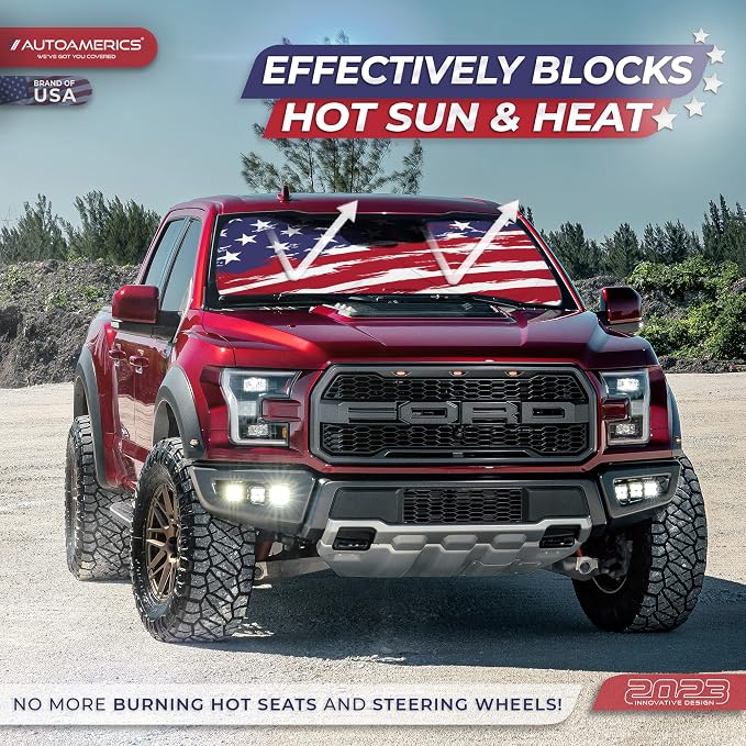 Autoamerics 1-Piece Windshield Sun Shade USA Art Flag - Image 3