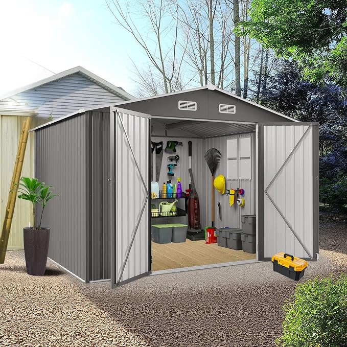 10 x 8 FT Large Outdoor Storage Shed w/Lockable Door, Heavy Duty Metal Garden by Unknown