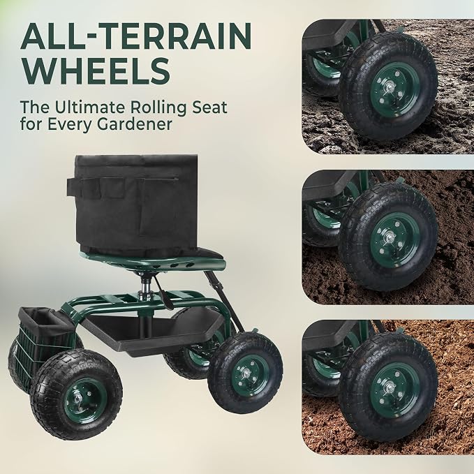 Garden Seat with Wheels – Adjustable 360° Swivel Gardening Stool with Hydraulic - Image 5