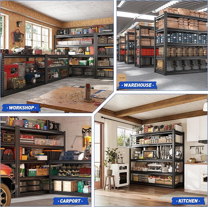 REIBII 48" W Garage Shelves, 5-Tier Garage Shelving Load 2750LBS, Adjustable - Image 3