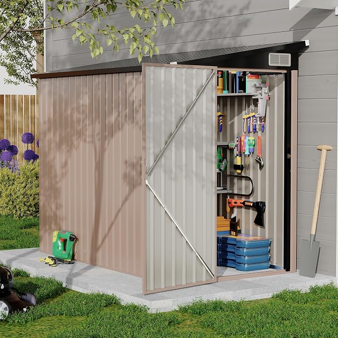 4' x 8' Outdoor Lean to Storage Sheds Outdoor, Heavy-Duty Lean to Garden by RELJOFUM