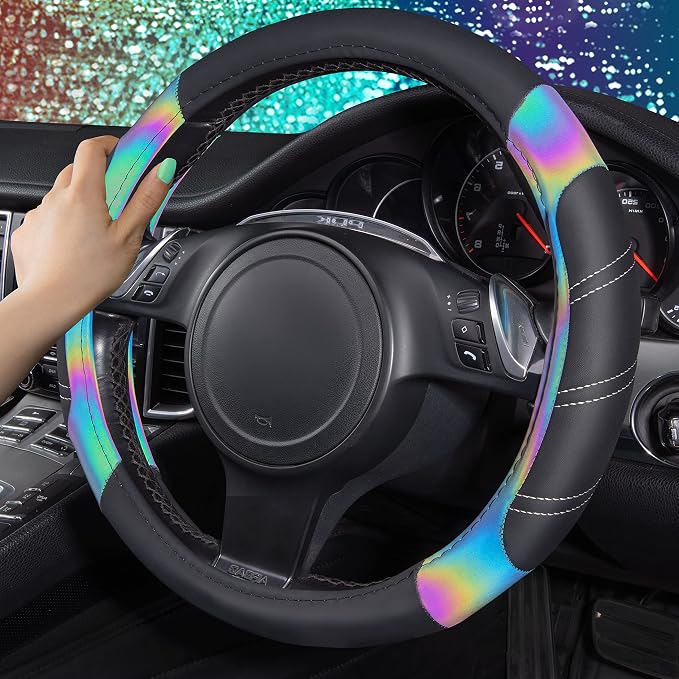 CAR PASS Line Rider Microfiber Leather Sporty 14.5-15 inch Steering Wheel Cover - Image 3