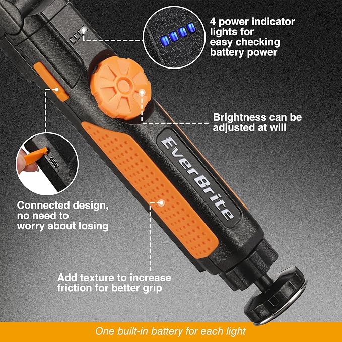 EverBrite 2 Pack LED Rechargeable Work Light, 800LM COB Foldable Flashlight - Image 2