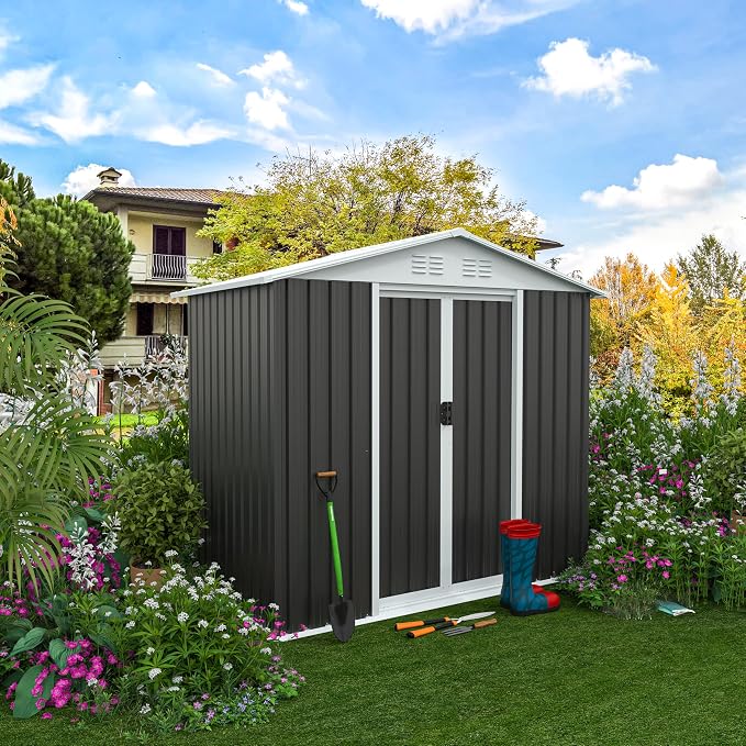 6x4 FT Outdoor Metal Storage Shed, Waterproof Outside Garden Sheds w/Lockable - Image 4