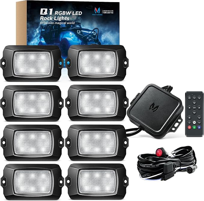 MICTUNING Q1 RGBW Rock Lights, 8 Pods Pure Color Underglow Neon Multicolor by MICTUNINGINC