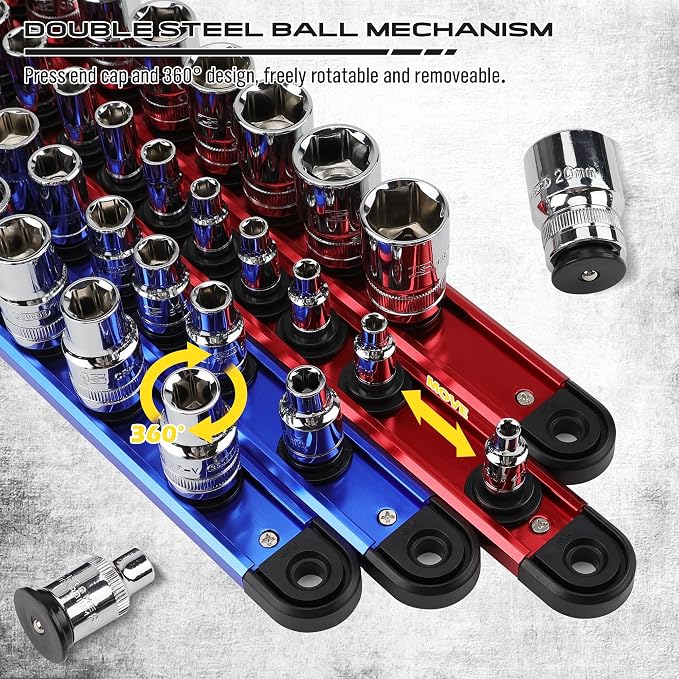 Magnetic Socket Holder Organizer Set: 6-Piece Detachable 1/4, 1/2 Socket Trays - Image 2