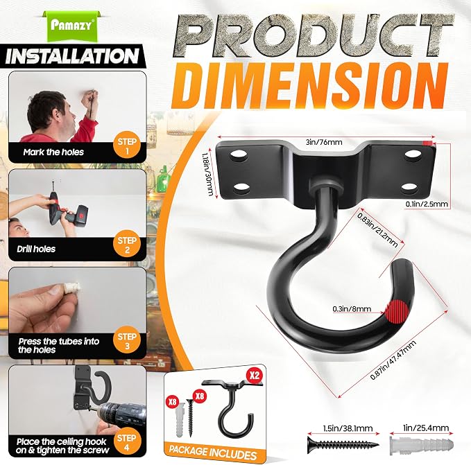2Pcs 200LBS Rotatable Ceiling Hooks - Image 5