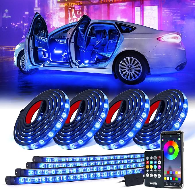 Xprite 8Pcs Car RGB LED Strip Lights, Exterior Underglow & Interior Bluetooth by XPRITE
