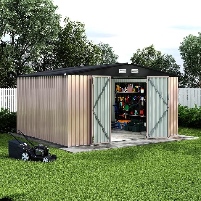 10X12FT Outdoor Metal Storage Shed, Lockable Weatherproof Garden Shed - Image 6