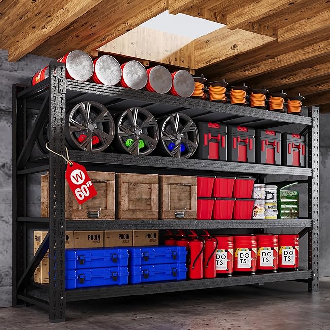 60” W Heavy Duty Garage Shelving, 5000LBS Metal Storage Shelves, 4 Tier Storage by AFAIF