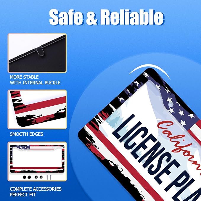 Vintage American Flag License Plate Frame USA Flag License Plate Stainless - Image 2