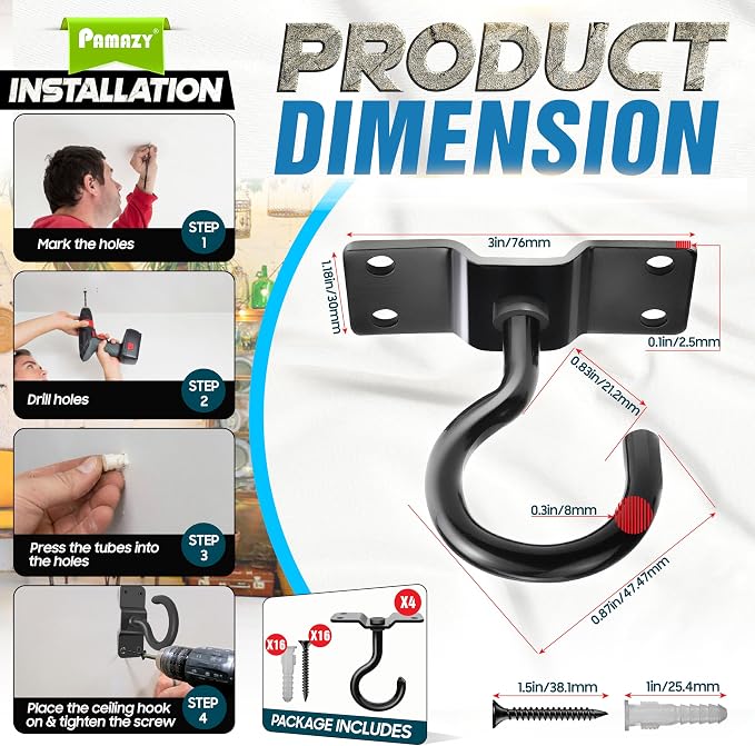 4Pcs 200LBS Rotatable Ceiling Hooks - Image 5