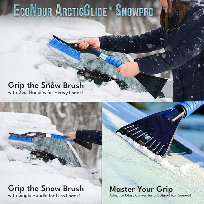 EcoNour 27" Aluminum Car Snow Scraper and Brush | Weaved Bristle Head - Image 2
