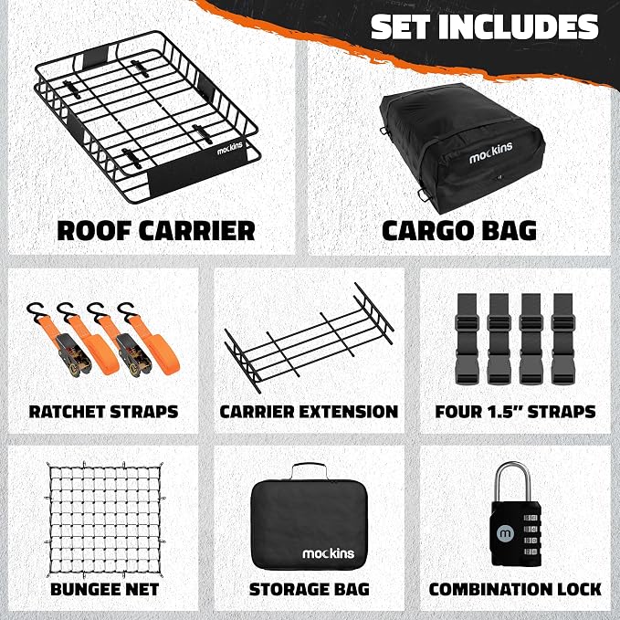 Mockins 64"x39"x6" Extendable Heavy Duty Roof Rack Basket w/ 16 CuFt Waterproof - Image 9
