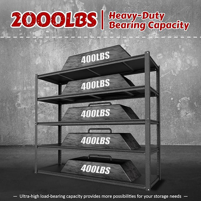 MUPATER 72" H x 48" W x 18" D Metal Storage Shelves, 5 Tier Shelves and - Image 6