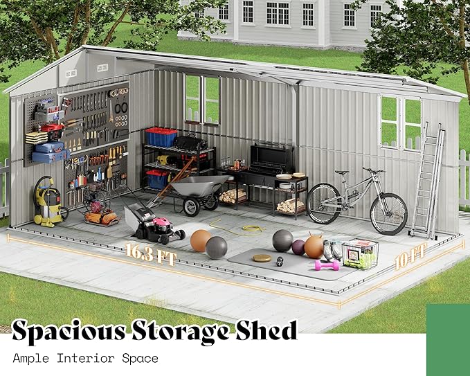 AMERLIFE 10x16.3x7 FT Galvanized Steel Storage Shed - Image 4