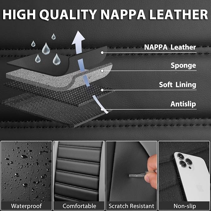 CAR PASS Nappa Leather Car Seat Covers Front Seats, Luxury Seat Protector - Image 4