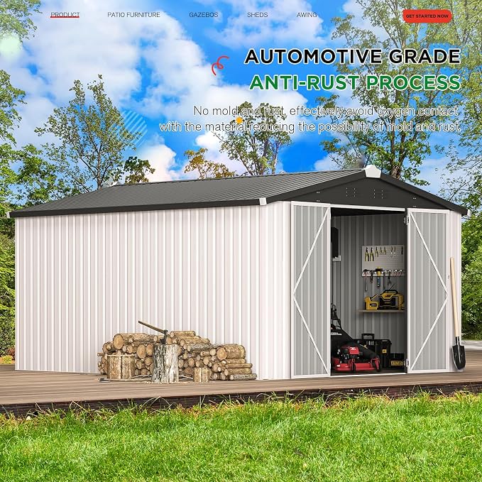 AECOJOY 10' x 14' Outdoor Storage Shed, 14x10 Large Metal Sheds & Outdoor - Image 3