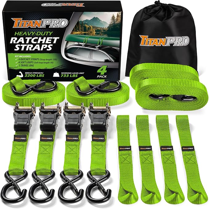 TitanPro Heavy Duty Ratchet Straps 4-Pack by TitanPro