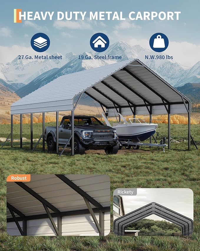 20'x25'x13' Metal Carport for 2 Cars, Heavy Duty Car Ports for Heavy Snow - Image 5