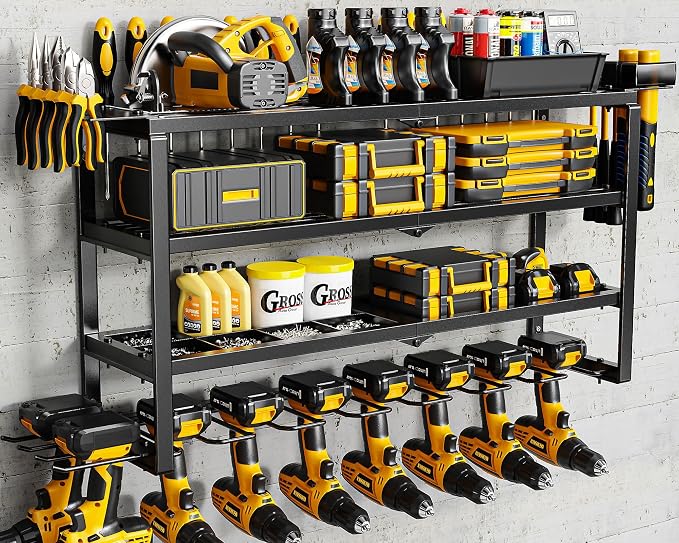 MAXIFFE 4 Layer Power Tool Organizer, 9 Drill Holder Heavy Duty Metal Wall by MAXIFFE