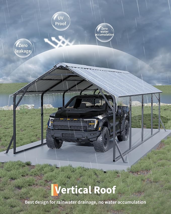 11'x20'x9' Vertical Roof Metal Carport, Heavy Duty Steel Car Ports - Image 2