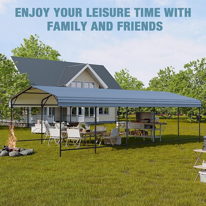 EBE 13' x 25' Metal Carport, Outdoor Steel Carport Canopy - Image 7